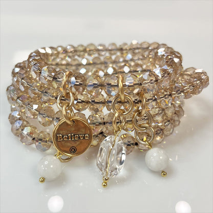 Believe Heart Crystal Boho Wrap Bracelet/Necklace