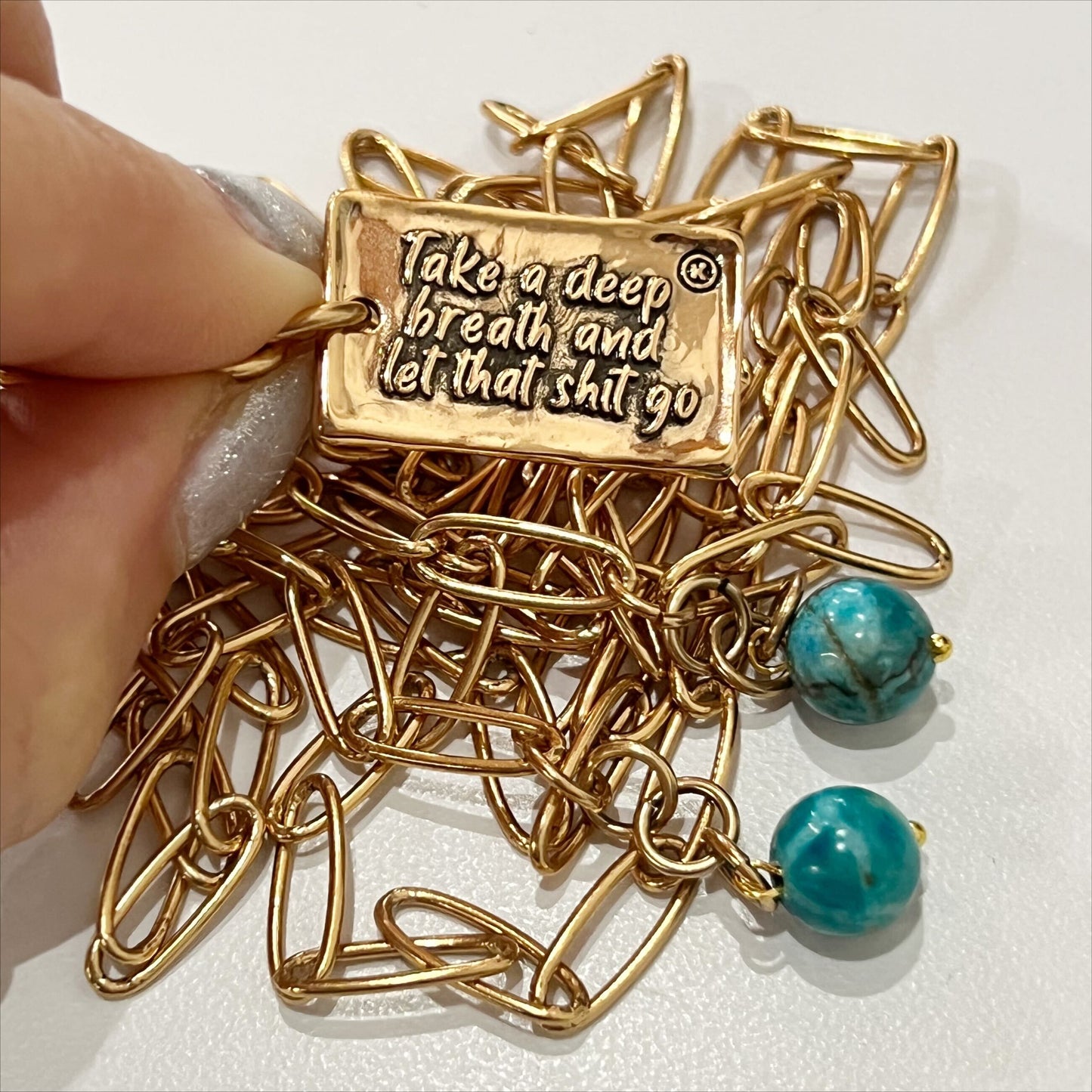 Take a Deep Breath and Let That Shit Go Heart Klink Necklace