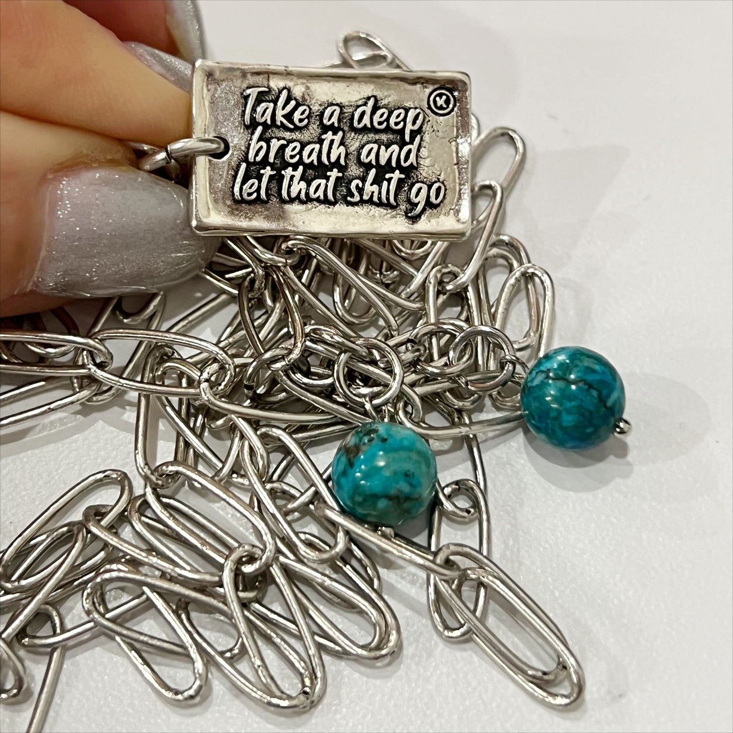 Take a Deep Breath and Let That Shit Go Heart Klink Necklace