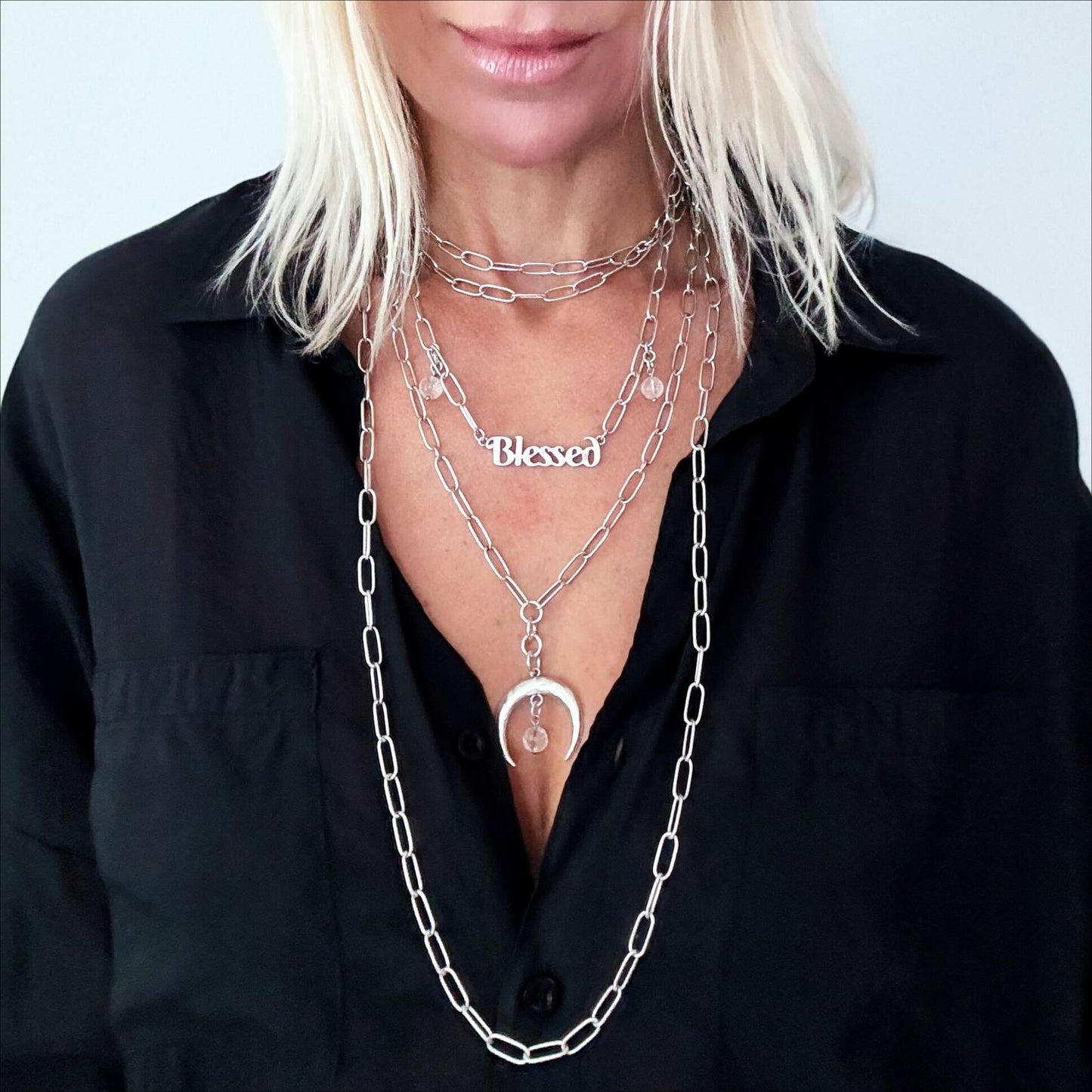 Grateful Crescent Moon Klink Necklace