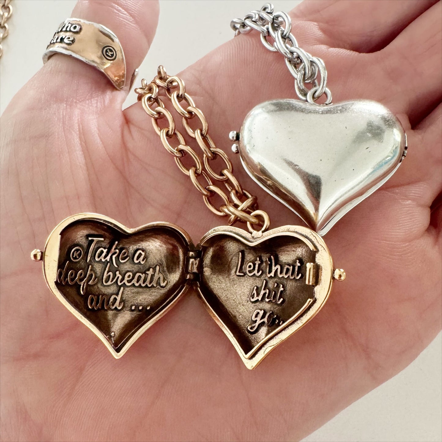 Take a Deep Breath and Let That Shit Go Heart Locket Essential Necklace