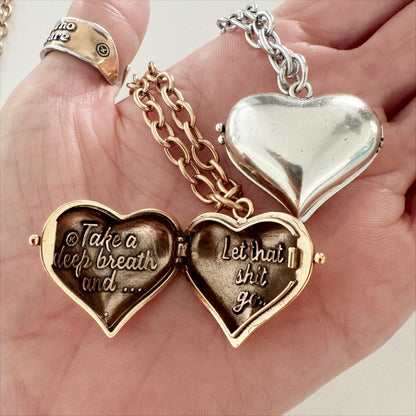 Take a Deep Breath and Let That Shit Go Heart Locket Essential Necklace