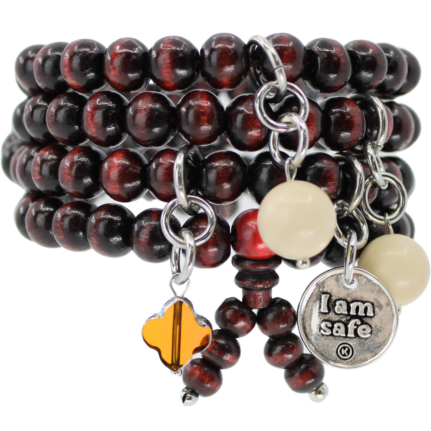 I Am Safe Heart Wood Boho Wrap Bracelet/Necklace