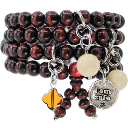 I Am Safe Heart Wood Boho Wrap Bracelet/Necklace