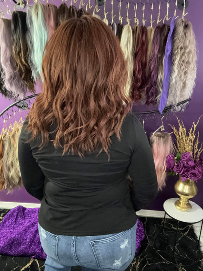 TINA – Luxury Wig by Chic Lifestyle Shown in Red Auburn.