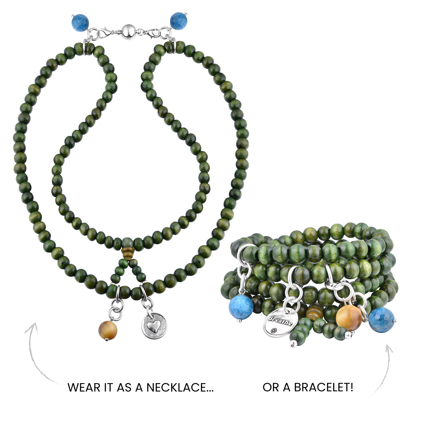 Breathe Heart Wood Boho Wrap Bracelet/Necklace