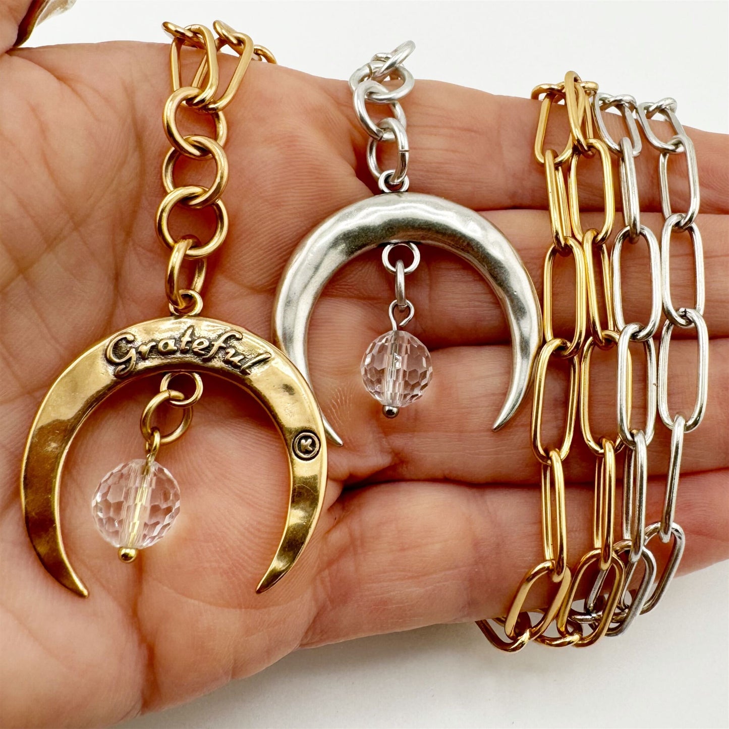 Grateful Crescent Moon Klink Necklace